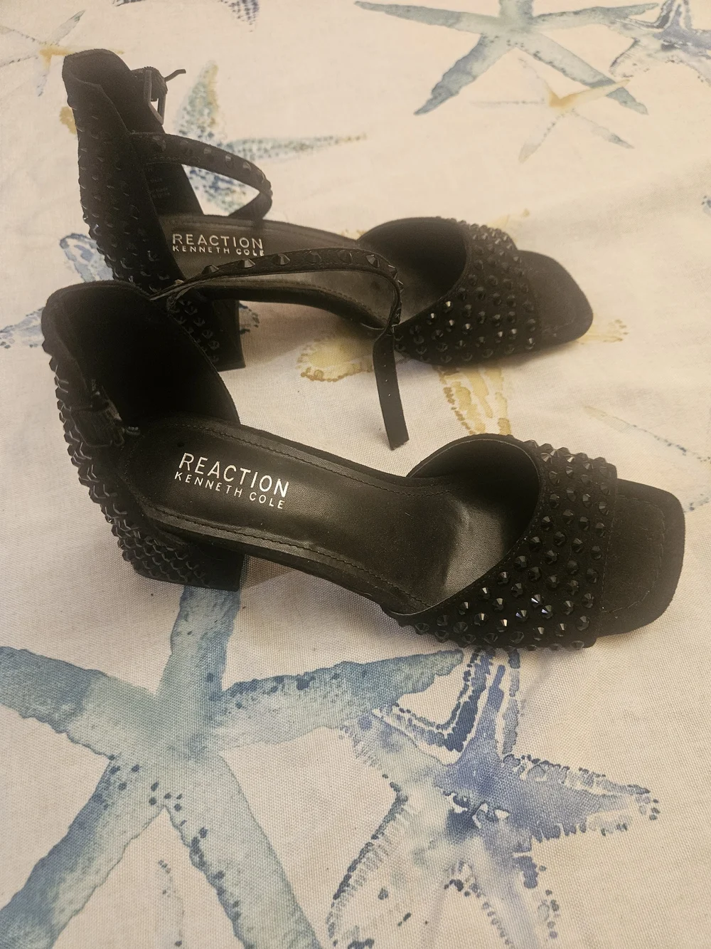 Reaction Kenneth Cole Black Studded Block Heel Sandals. Very Good Condition